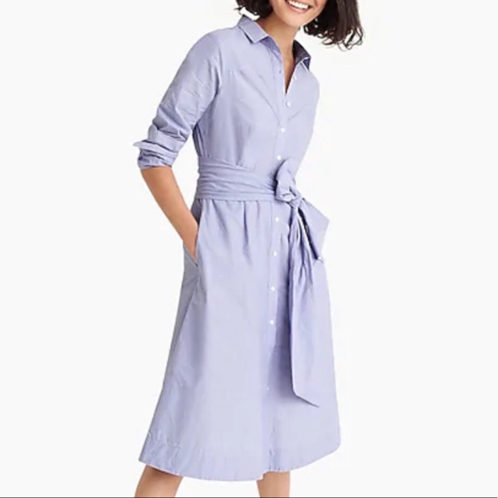 { J CREW} New Tie- waist Shirtdress Cotton Blue